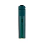Front-facing Puffco Pivot in pine colour with subtle lighting highlighting its sleek metallic body.