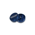 Open blue Santa Cruz Shredder 2-Piece Grinder Small showing teeth and lid design