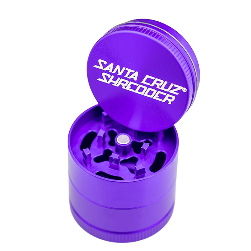 Purple Santa Cruz Shredder 3-Piece Grinder Small open on a white background