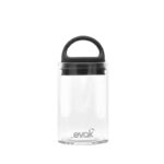 Mini Evak glass storage jar with black handle lid
