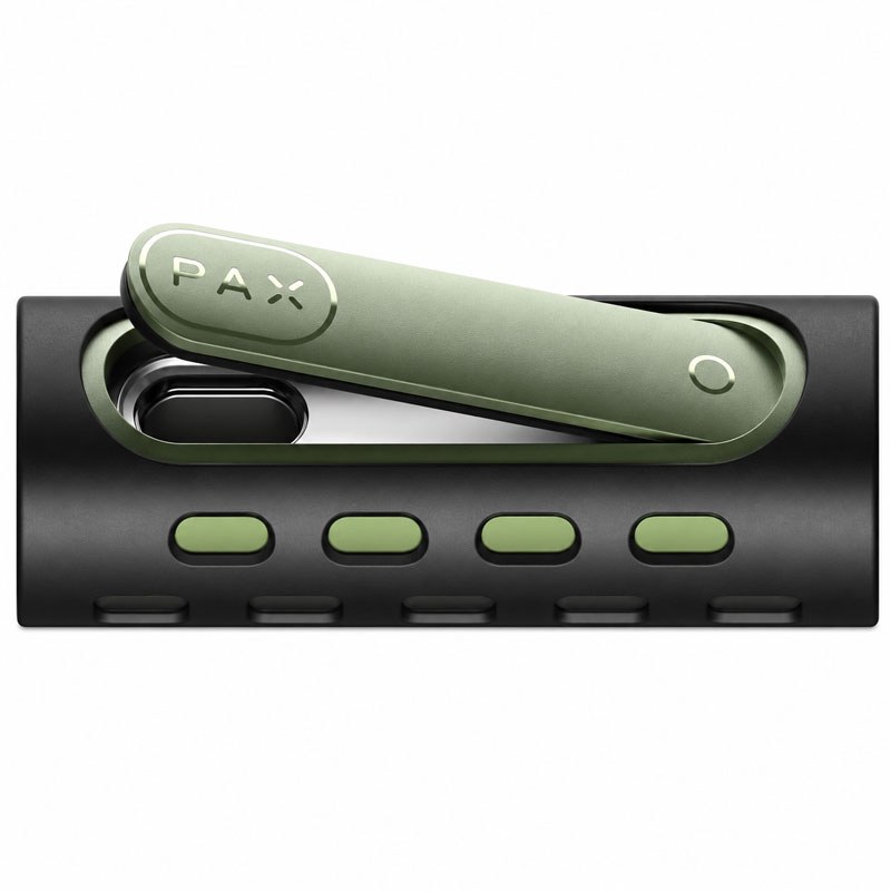PAX Flow grip sleeve with open green oven door on a white background