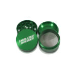 Green Santa Cruz Shredder 4-piece grinder open with screen and lid