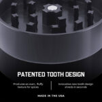 Close-up of Santa Cruz Shredder patented tooth design inside the grinder