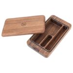 Marley Natural Herb and Roll Case, Small open black walnut storage case with slide lid