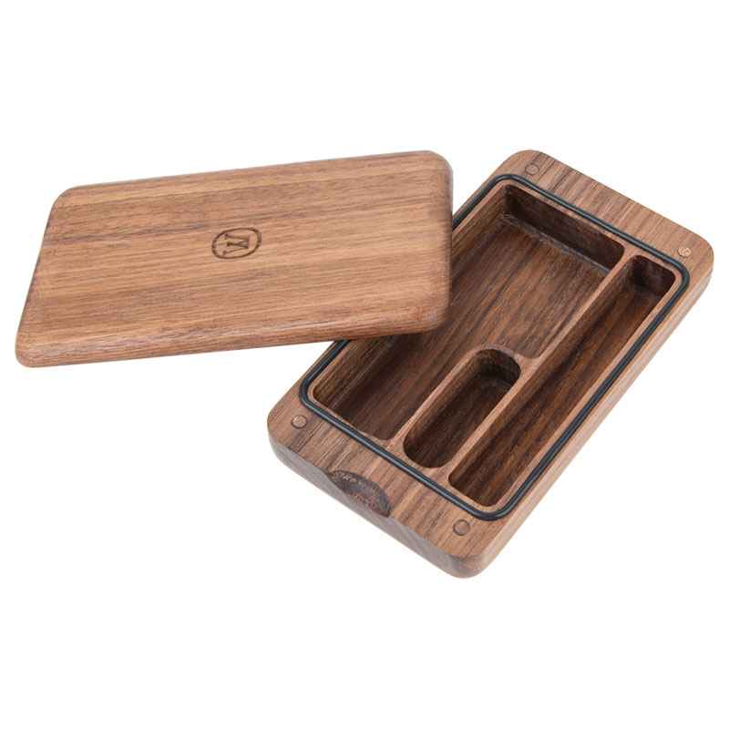 Marley Natural Herb and Roll Case, Small open black walnut storage case with slide lid