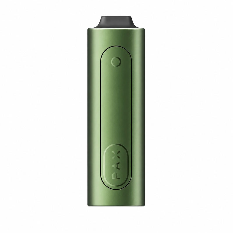 PAX Flow vaporizer in greenstone with raised mouthpiece on a white background