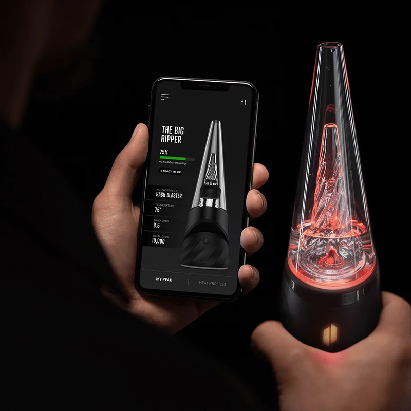 Puffco Peak Pro connected to the Puffco app with custom LED lighting active