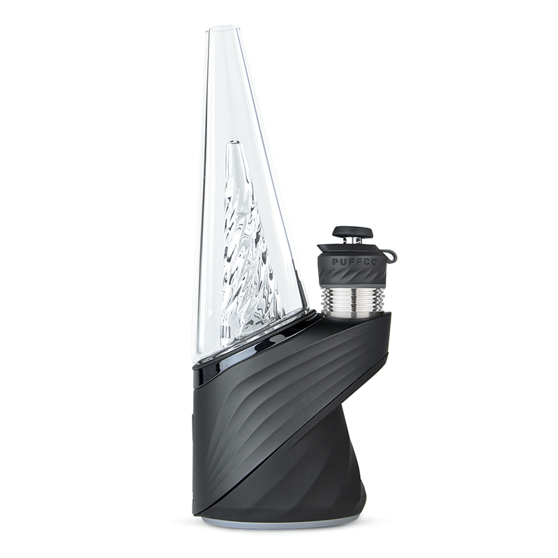 Puffco Peak Pro angled side profile with clear glass attachment