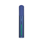 Front view of the Puffco Pivot sapphire vaporizer with illuminated LED light strip on a clean background.