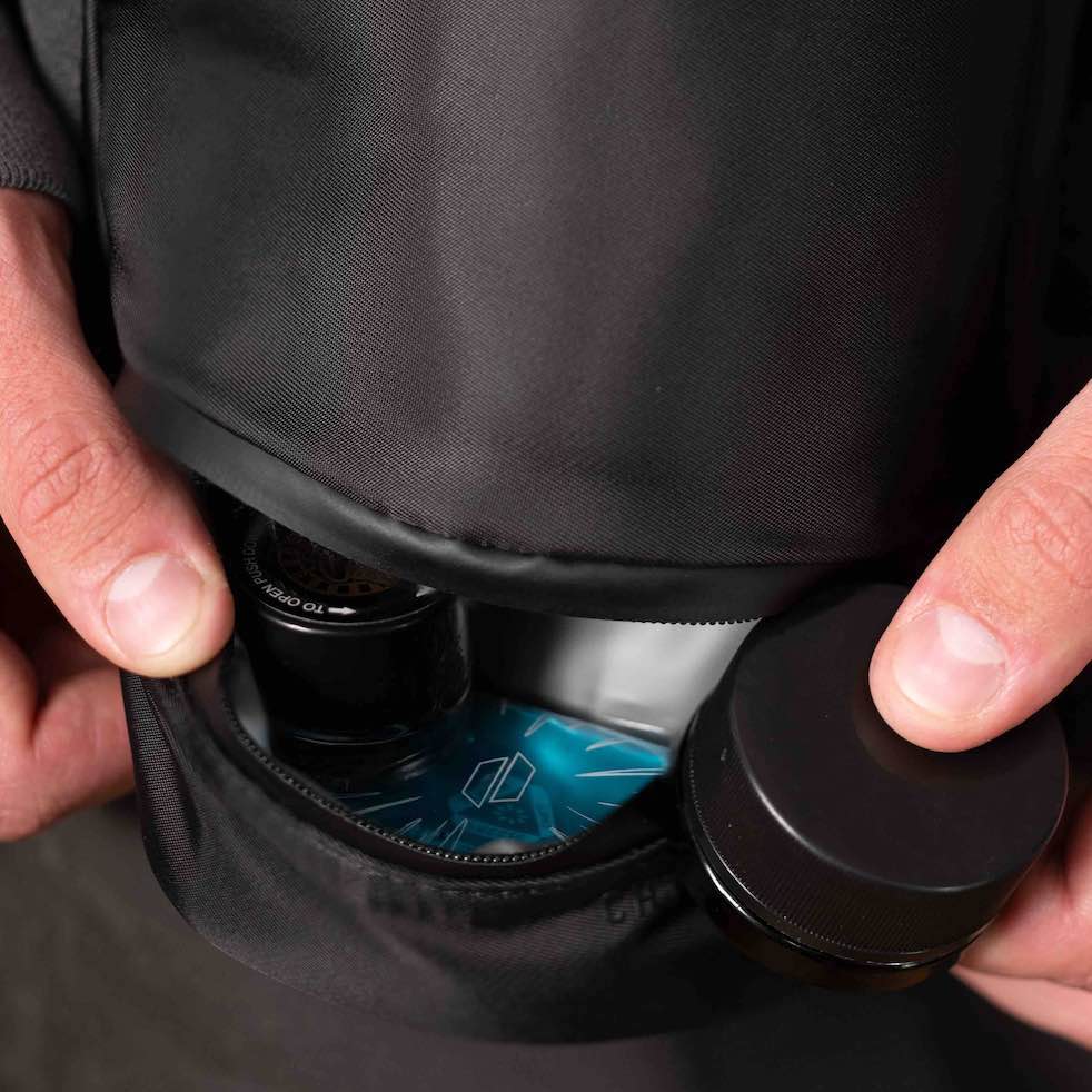 Puffco Journey Bag zipper and storage compartment close-up