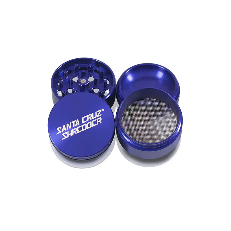 Purple Santa Cruz Shredder 4-piece grinder open with screen and lid