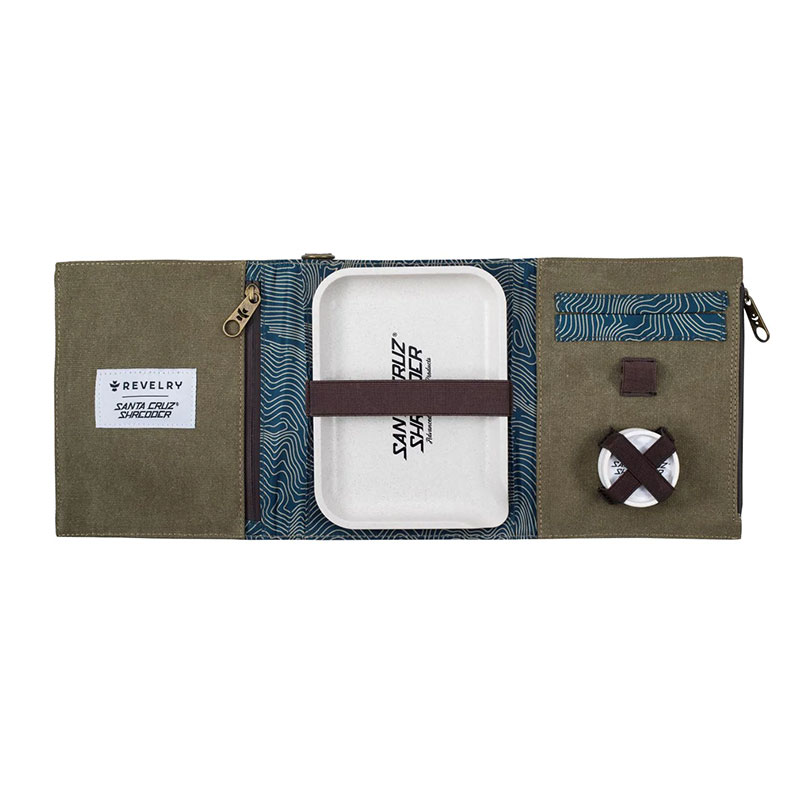 Santa Cruz Shredder rolling kit open with tray, pouch and grinder