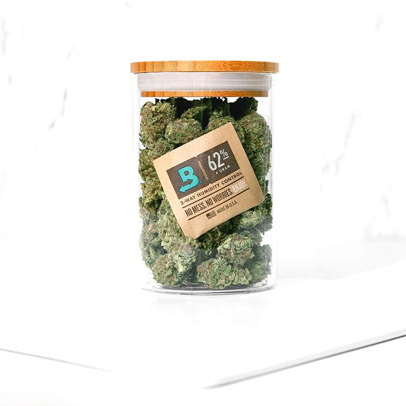 Boveda 62% Size 4 humidity pack in jar with herbs