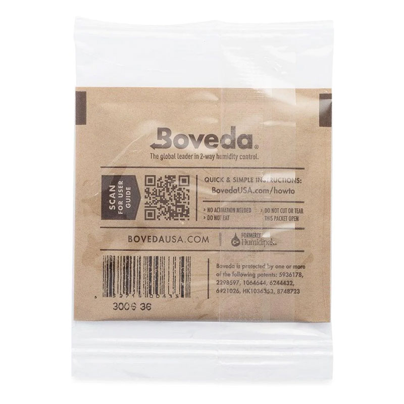 Back of Boveda humidity control pack