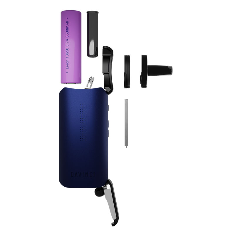 Blue DaVinci IQC Vaporizer with charging cable and accessories