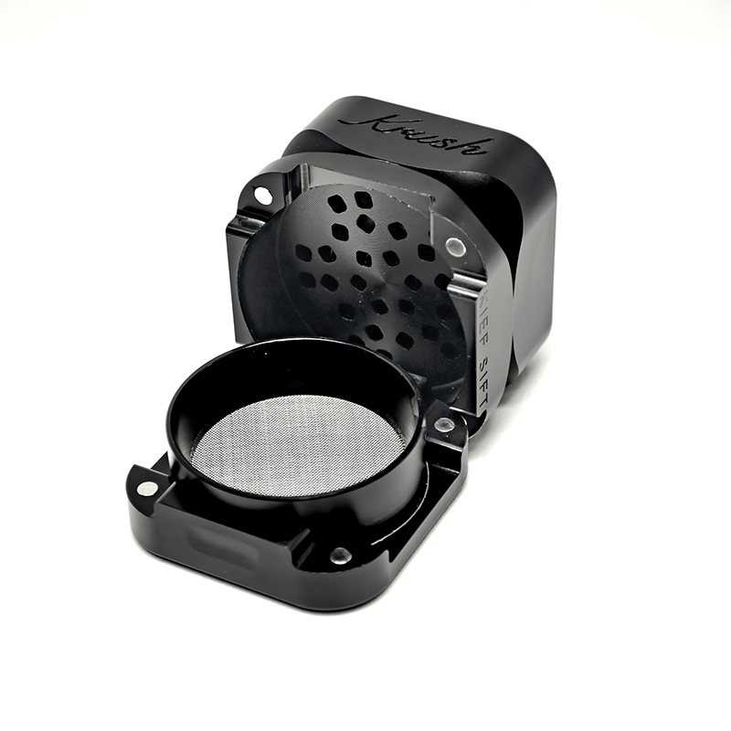 Black Krush Kube 3.0 Grinder with screen and loading tray