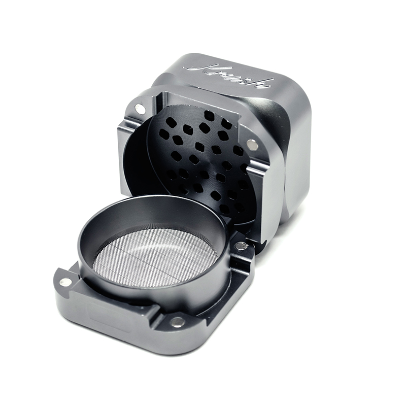 Grey Krush Kube 3.0 showing screen, tray and grinder sections