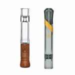 Marley Natural glass and wood taster beside a smoked glass taster on a white background