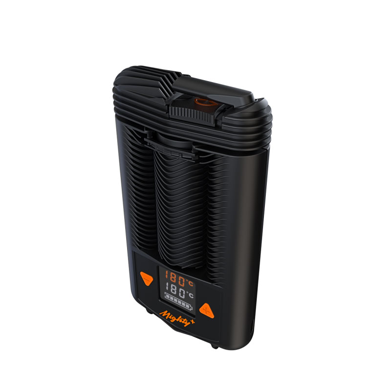 Storz & Bickel Mighty+ portable dry herb vaporizer angled front view