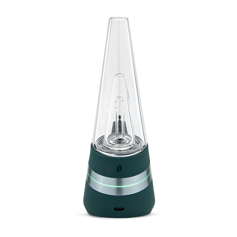 Puffco Peak Forest green front view with clear glass attachment