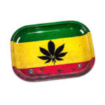 Rasta leaf rolling tray with cannabis leaf design