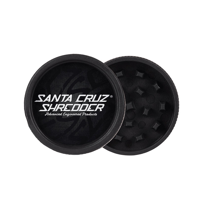 Black Santa Cruz Shredder hemp grinder open with herb chamber