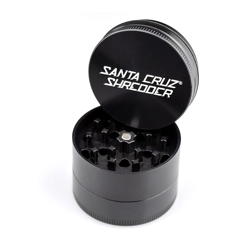Black Santa Cruz Shredder 3-Piece Grinder Medium open on a white background