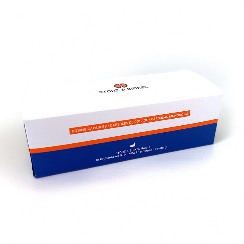 White retail box with orange stripe design