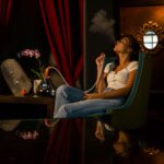 Volcano Hybrid desktop dry herb vaporizer in relaxed indoor setting
