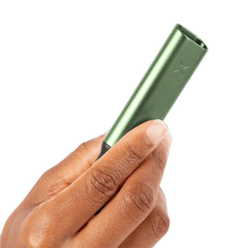 PAX Flow Stash Tube showing angled loading tip and portable aluminium herb storage body