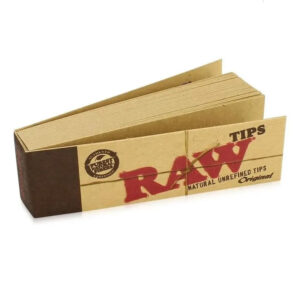 Single RAW Original unrefined rolling tips pack made from pure plant fibres against a white background