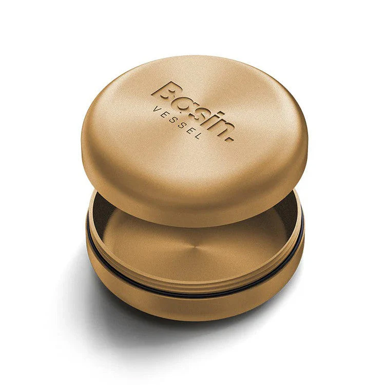 Vessel Basin storage container in Gold finish featuring a precision-engineered seal and magnetic-tension lid