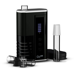 Arizer Go SRT with glass mouthpiece adapter and included vaporizer accessories