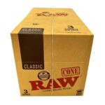 Full box of RAW Classic Cones displayed closed on a white background
