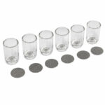 Arizer Go SRT glass aroma tubes with stainless steel mesh screens arranged diagonally on a white background.