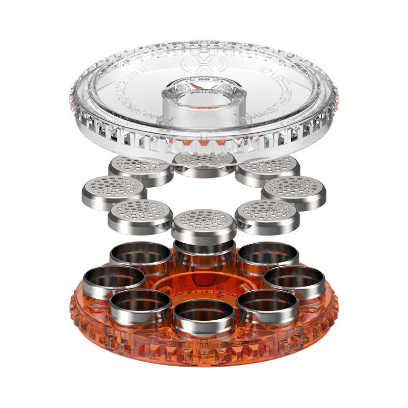 Storz & Bickel Dosing Capsule Magazine separated into individual parts with capsules and clear lid