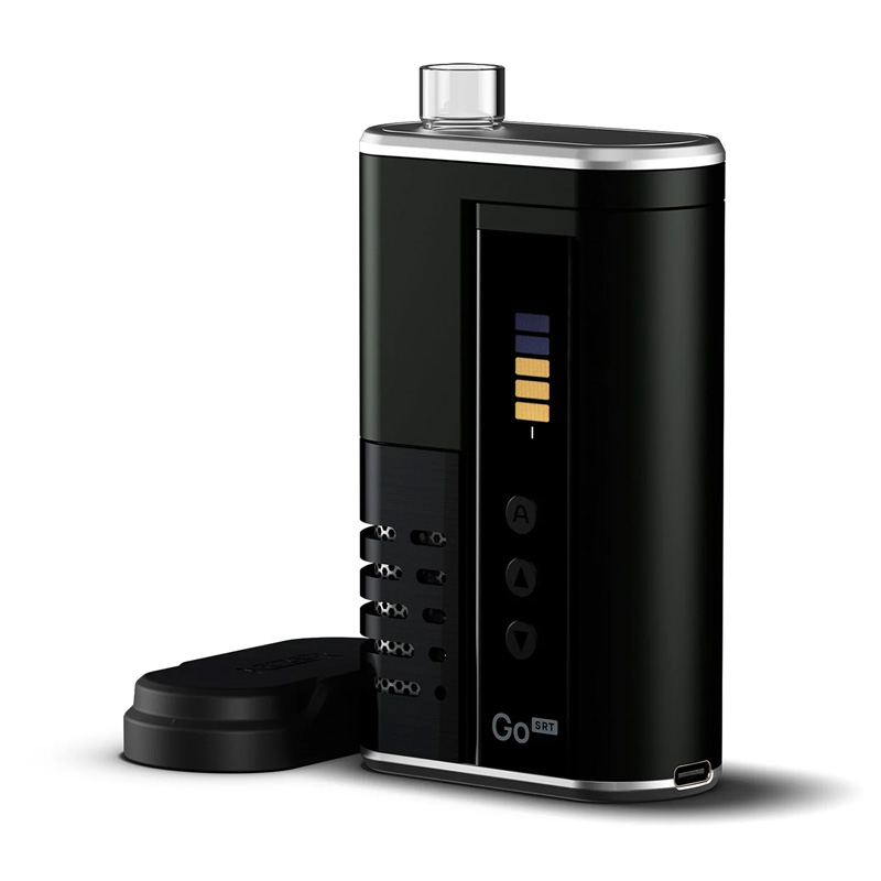 Arizer Go SRT shown upright from an angled view with the cap resting behind