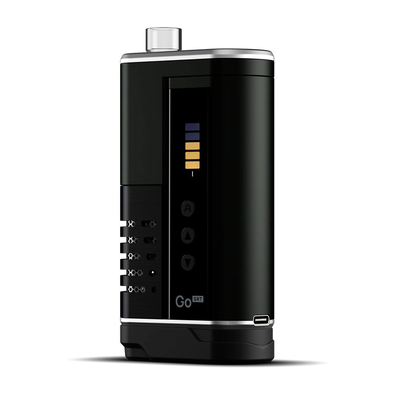 Front facing Arizer Go SRT dry herb vaporizer with control buttons and screen