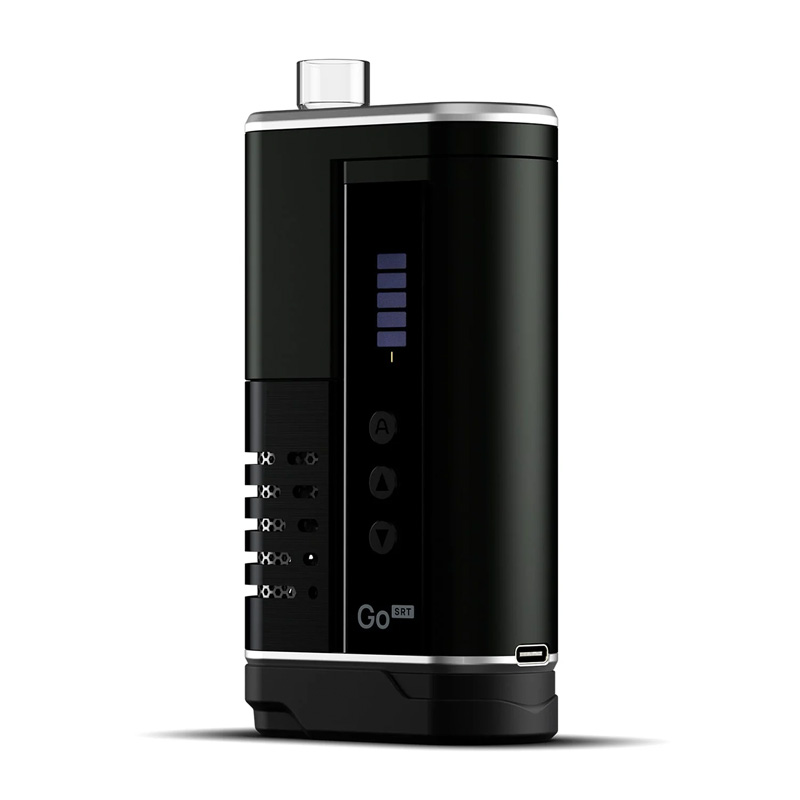 Arizer Go SRT portable vaporizer showing battery level bars on the display