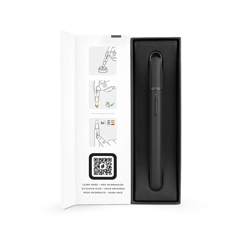 Open packaging view with the Puffco Hot Knife 2.0 placed inside the box tray