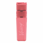 Pink Veazy vaporizer standing upright on a white background.