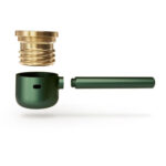 Vessel Pipe disassembled into three pieces to show the brass core and double-helix airflow