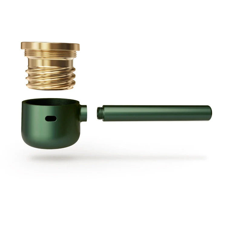 Vessel Pipe disassembled into three pieces to show the brass core and double-helix airflow