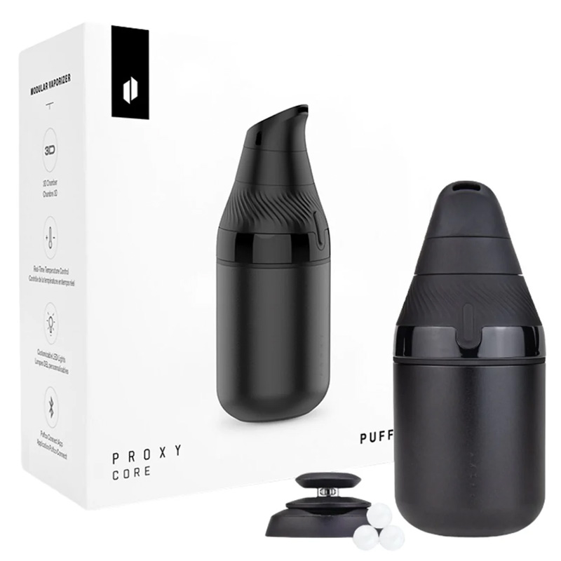 Puffco Proxy Core Kit displayed with the box, cap accessory, and terp pearls