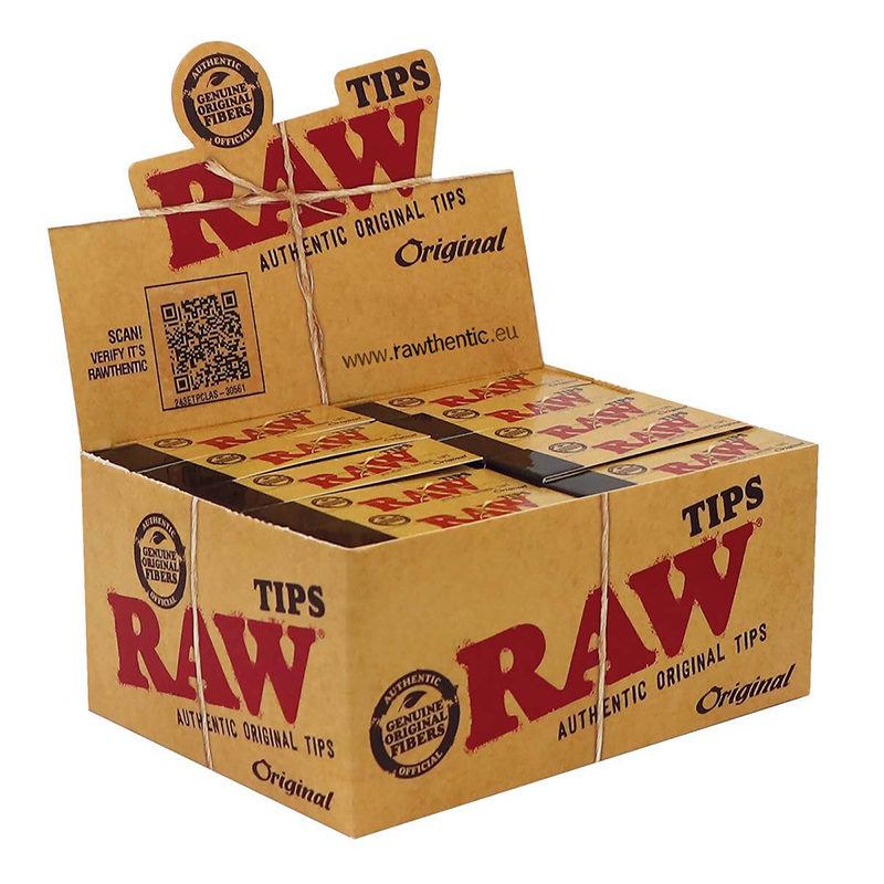 Open box of RAW Regular Slim Tips on a plain white background