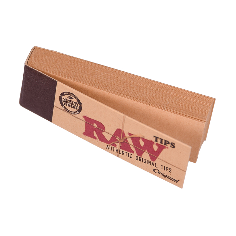 Packet of RAW Regular Slim Tips slightly open on a plain white background