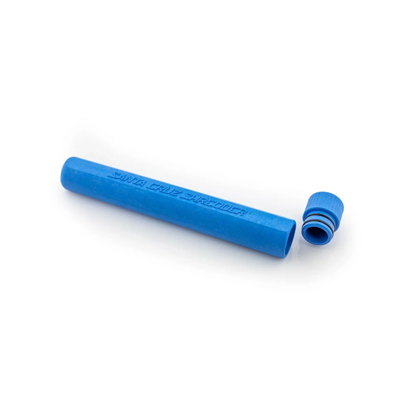 Blue Santa Cruz Shredder hemp storage tube with removable cap