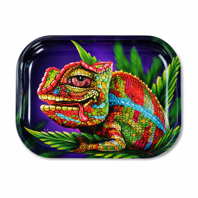 V-Syndicate Chameleon small rolling tray with colourful chameleon artwork on a white background