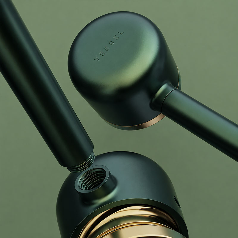 Close-up of Evergreen pipe with threaded stem and brass chamber detail