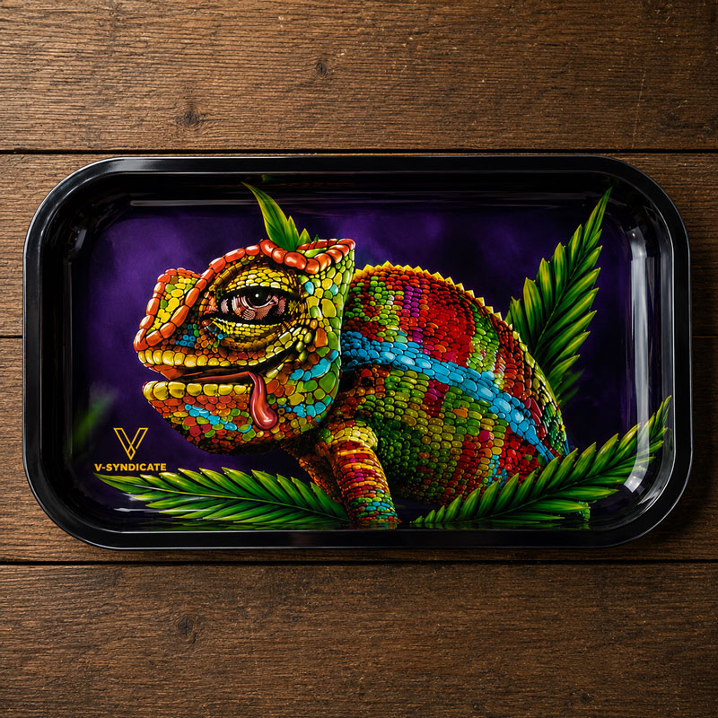 The rolling tray on a wooden table